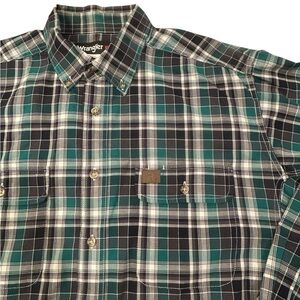 Wrangler Riggs Workwear Men's Green Plaid Shirt‎ XL Like New